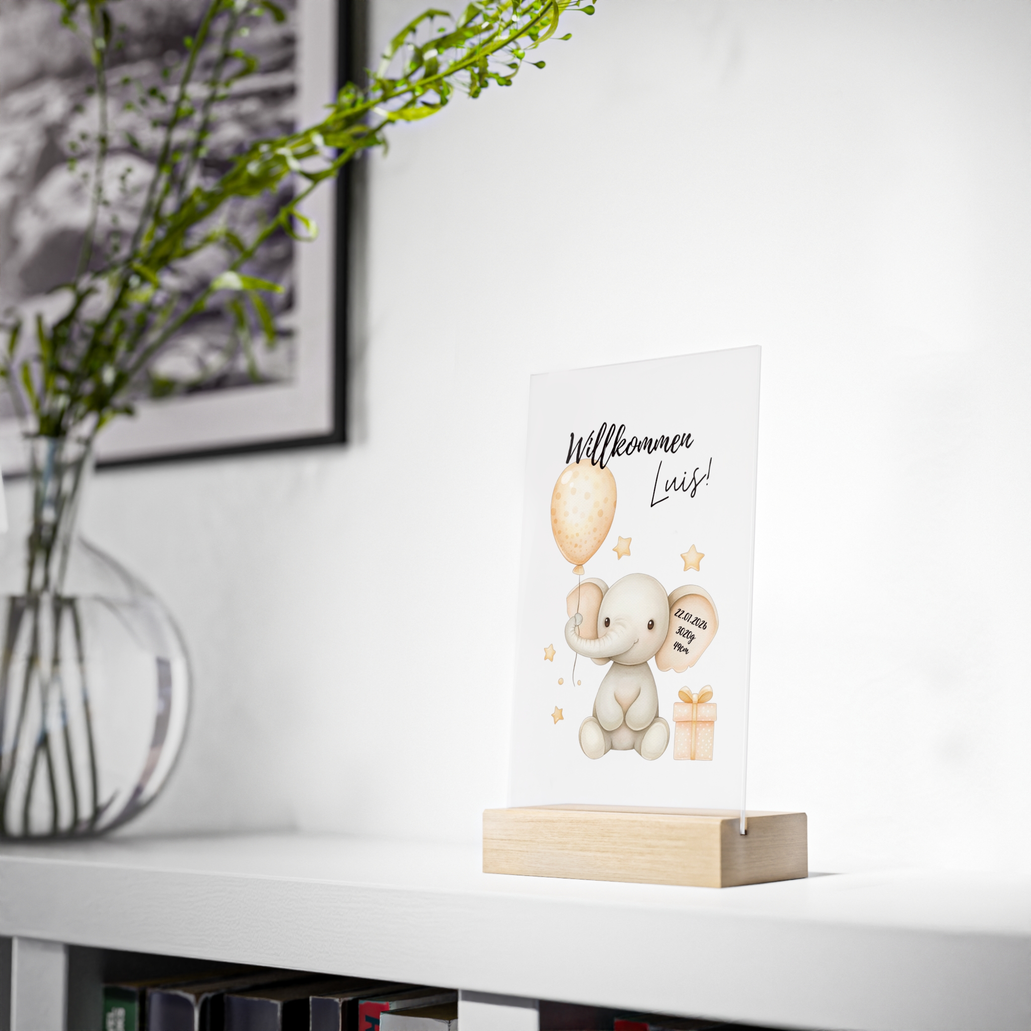 Personalisierte Acrylscheibe mit Geburtsdaten Elefant Ansicht 2 von AK-MADEWITHLOVE