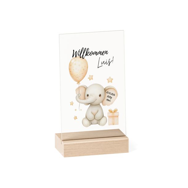 Personalisierte Acrylscheibe mit Geburtsdaten Elefant - Personalisierte Acrylscheibe mit Geburtsdaten von AK-MADEWITHLOVE