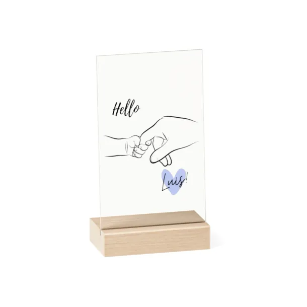 Personalisiertes Acrylglas Hello mit Geburtsdaten von AK-MADEWITHLOVE